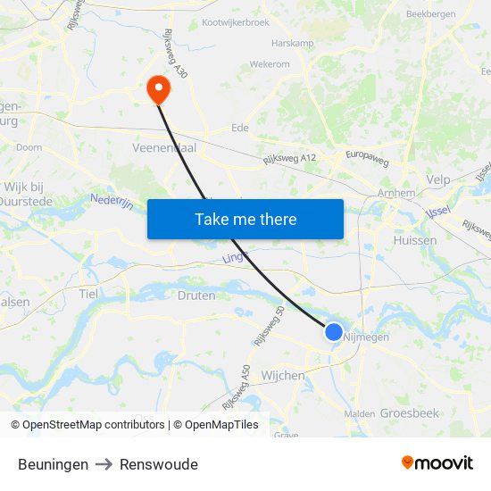 Beuningen to Renswoude map