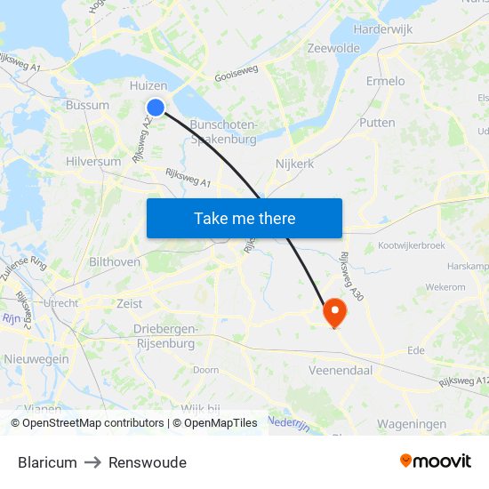 Blaricum to Renswoude map