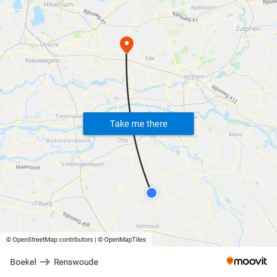 Boekel to Renswoude map