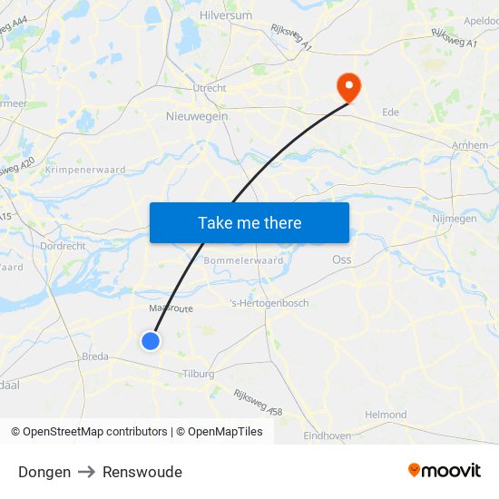 Dongen to Renswoude map