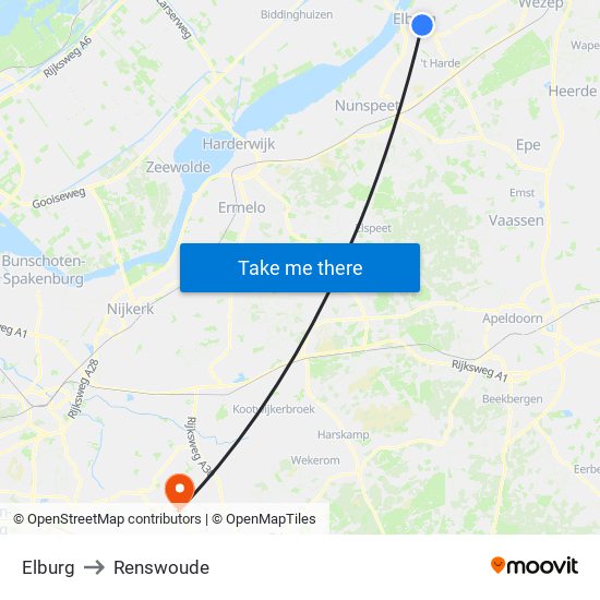 Elburg to Renswoude map