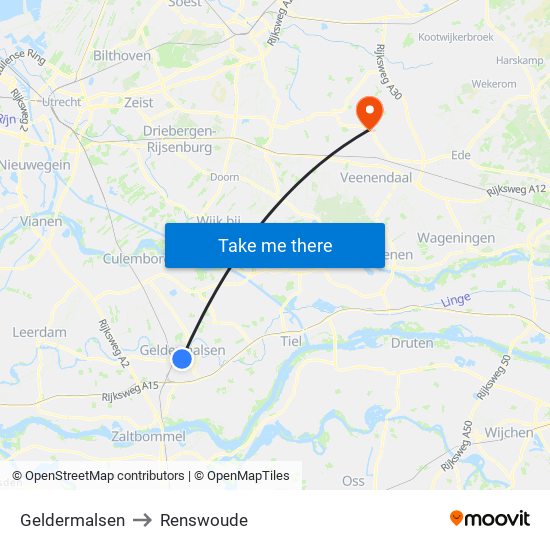 Geldermalsen to Renswoude map