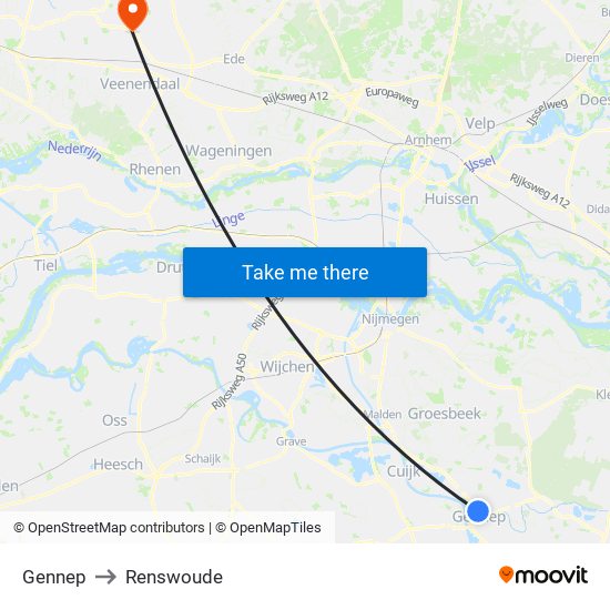 Gennep to Renswoude map