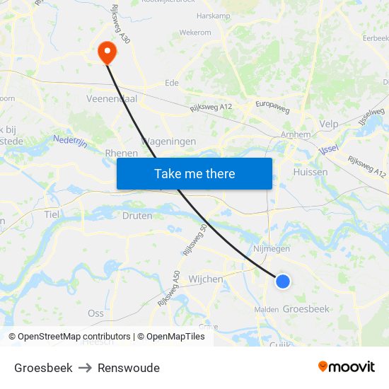 Groesbeek to Renswoude map