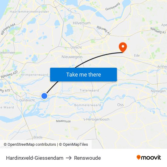 Hardinxveld-Giessendam to Renswoude map