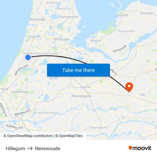 Hillegom to Renswoude map