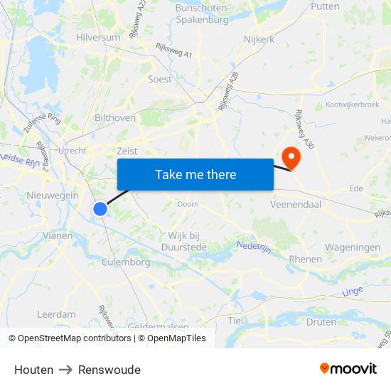 Houten to Renswoude map