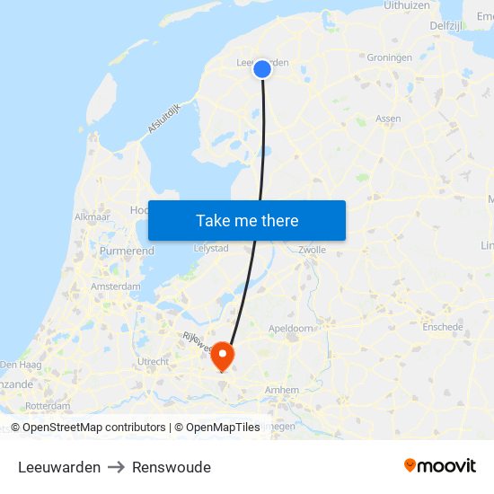 Leeuwarden to Renswoude map