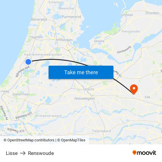 Lisse to Renswoude map