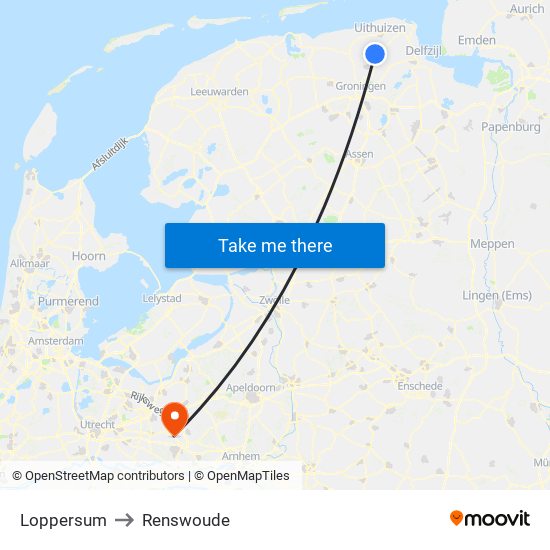 Loppersum to Renswoude map