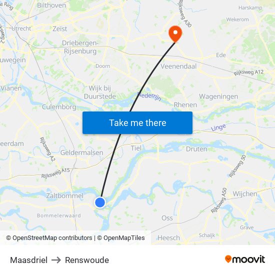 Maasdriel to Renswoude map