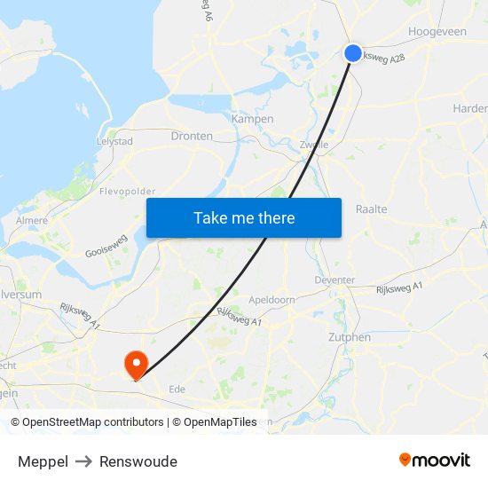 Meppel to Renswoude map