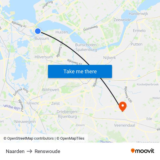 Naarden to Renswoude map