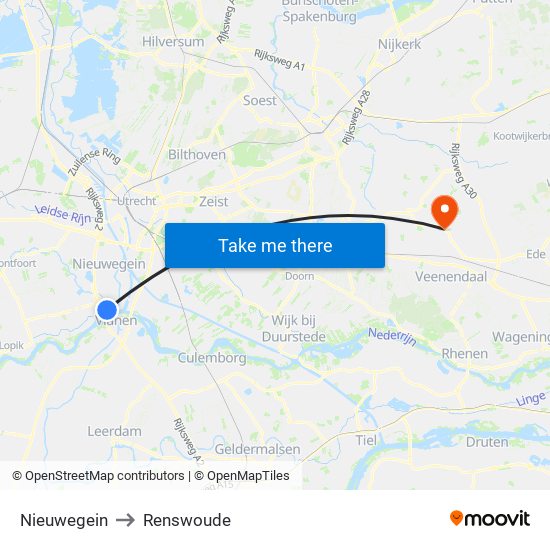 Nieuwegein to Renswoude map