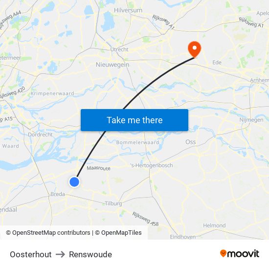 Oosterhout to Renswoude map