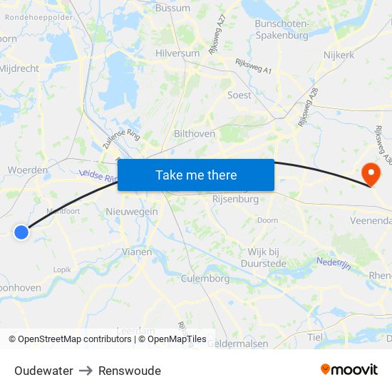 Oudewater to Renswoude map