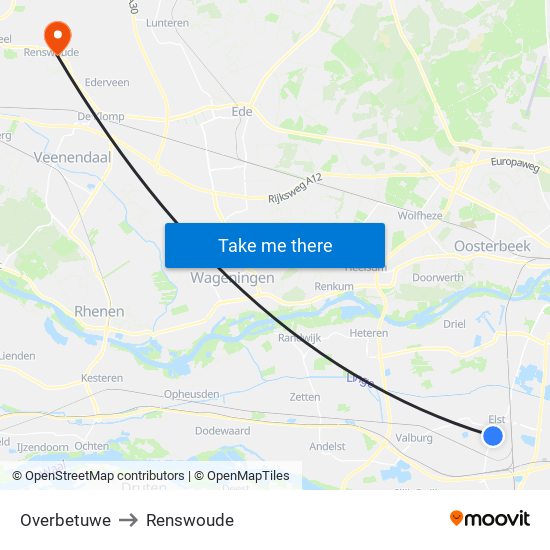Overbetuwe to Renswoude map