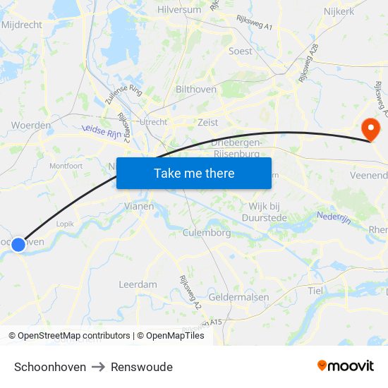 Schoonhoven to Renswoude map
