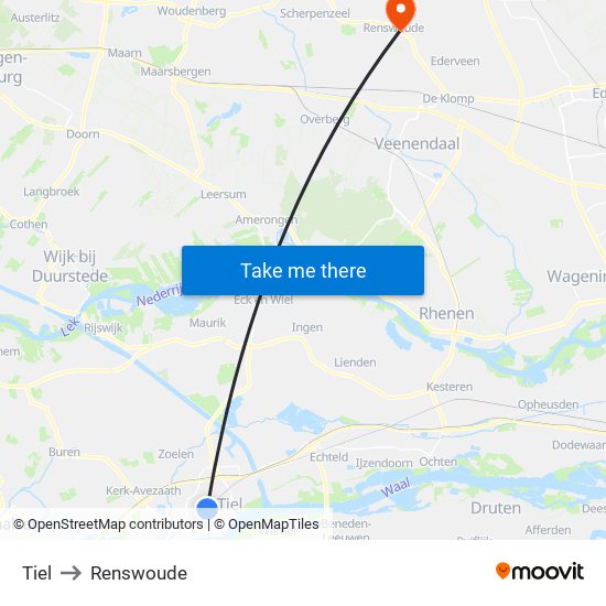 Tiel to Renswoude map