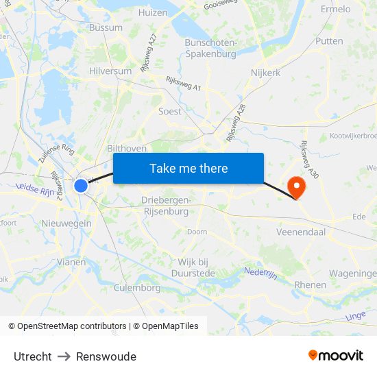 Utrecht to Renswoude map