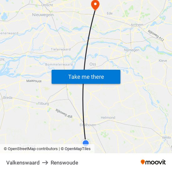 Valkenswaard to Renswoude map