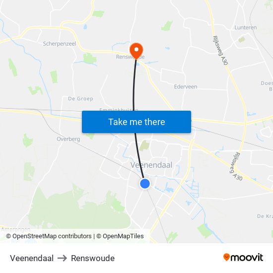 Veenendaal to Renswoude map