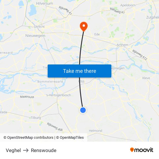 Veghel to Renswoude map