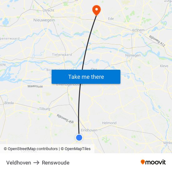 Veldhoven to Renswoude map