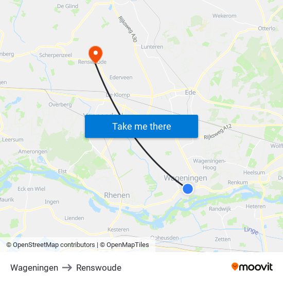 Wageningen to Renswoude map