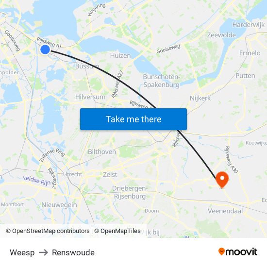 Weesp to Renswoude map