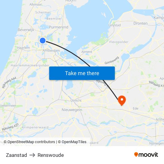 Zaanstad to Renswoude map