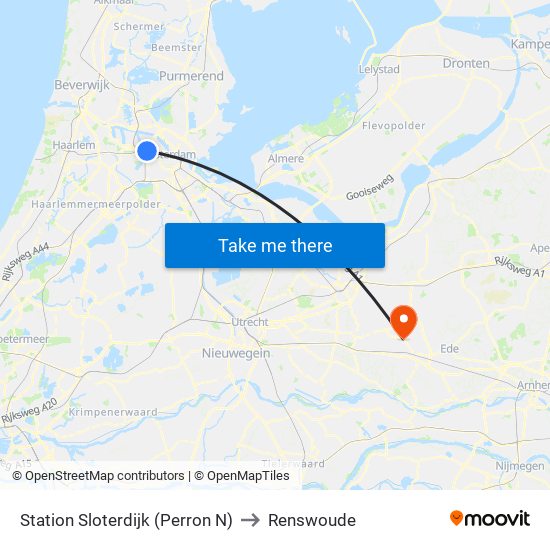 Station Sloterdijk (Perron N) to Renswoude map