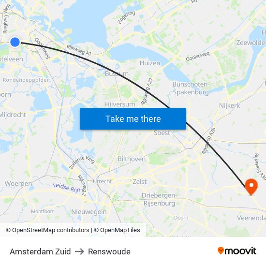 Amsterdam Zuid to Renswoude map