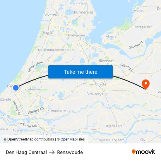 Den Haag Centraal to Renswoude map