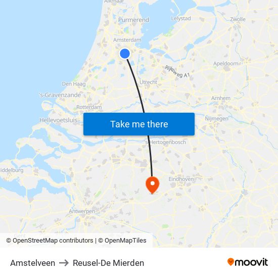 Amstelveen to Reusel-De Mierden map