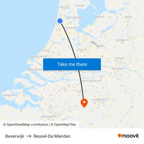 Beverwijk to Reusel-De Mierden map