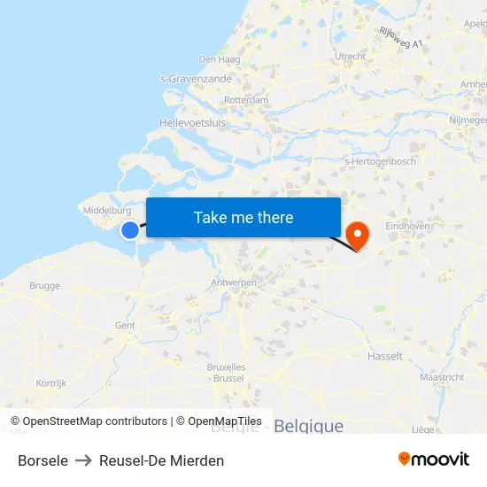 Borsele to Reusel-De Mierden map