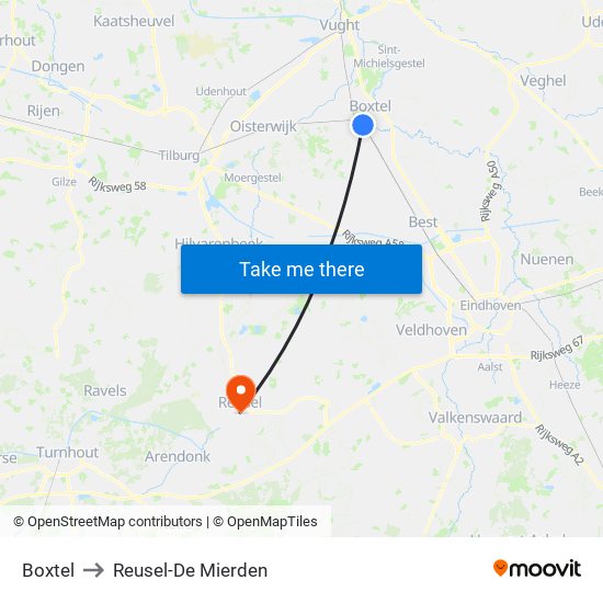 Boxtel to Reusel-De Mierden map