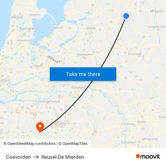 Coevorden to Reusel-De Mierden map