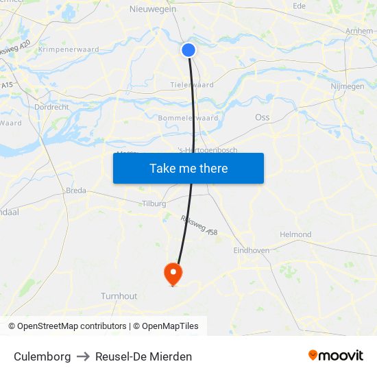 Culemborg to Reusel-De Mierden map