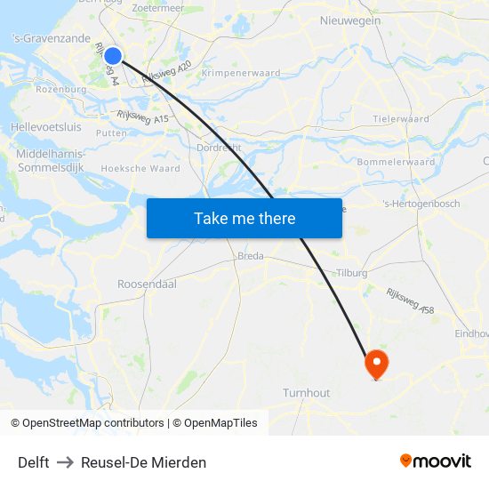 Delft to Reusel-De Mierden map