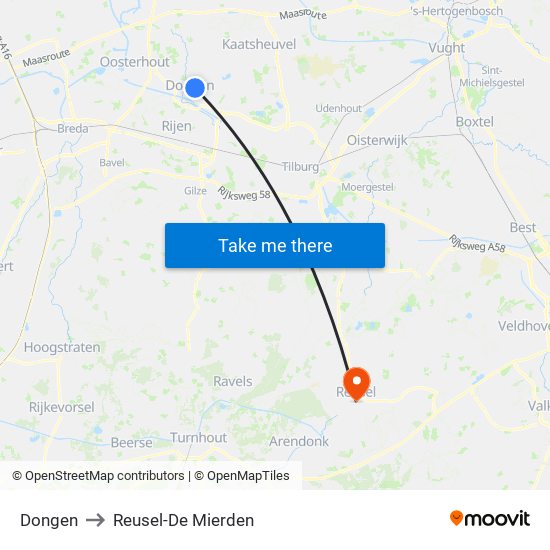 Dongen to Reusel-De Mierden map