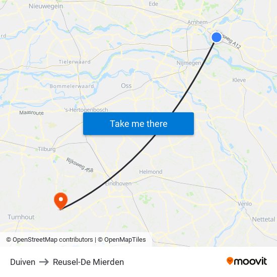 Duiven to Reusel-De Mierden map