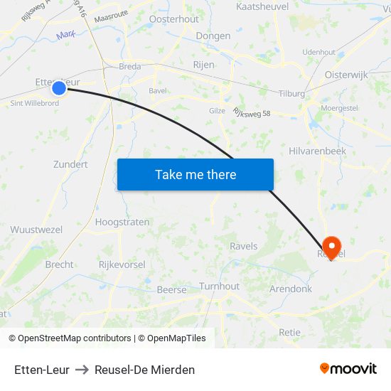 Etten-Leur to Reusel-De Mierden map