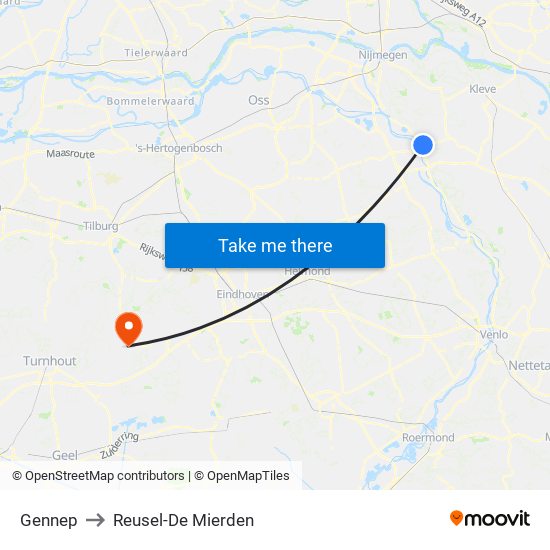 Gennep to Reusel-De Mierden map