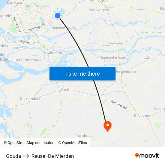 Gouda to Reusel-De Mierden map