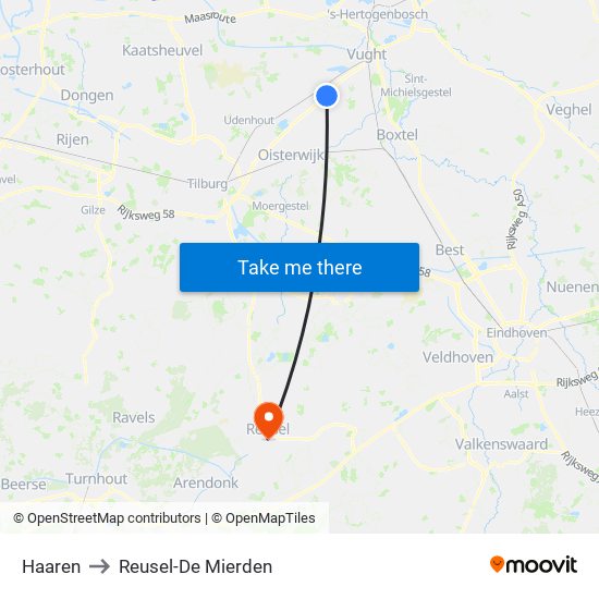 Haaren to Reusel-De Mierden map