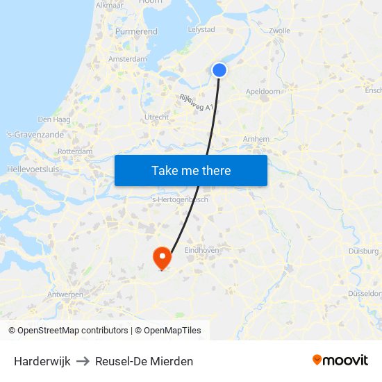 Harderwijk to Reusel-De Mierden map