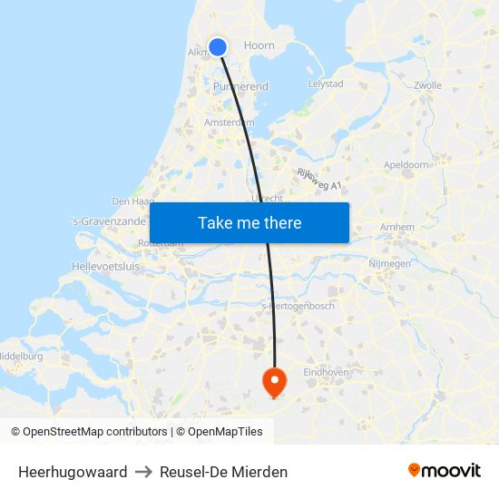 Heerhugowaard to Reusel-De Mierden map