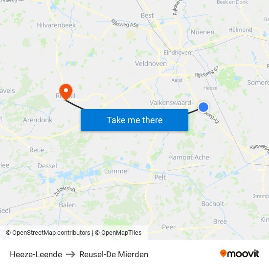 Heeze-Leende to Reusel-De Mierden map